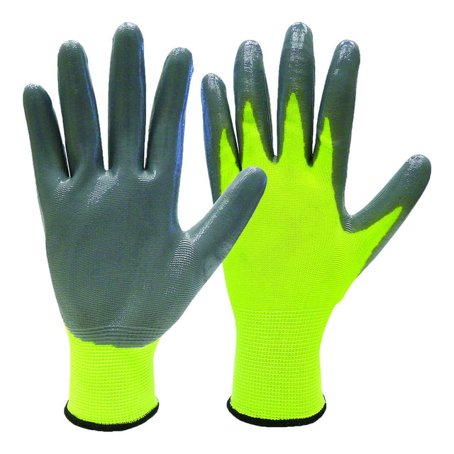 ROK-70825 Nitrile Coated Gloves- Hi Vis 6pk