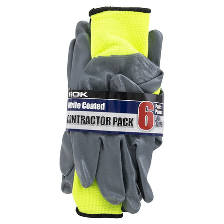 ROK-70825 Nitrile Coated Gloves- Hi Vis 6pk