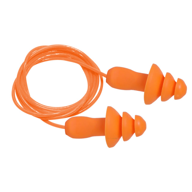DENTEC 76105EPC SEALTEC TipGrip™ Orange TPR Triple-Flange Reusable Earplug, NRR 26dB, CSA Class AL W/ Cord. (100 pair/Box)
