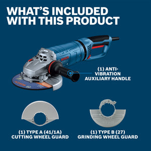 BOSCH GWS25-180PR 7 In. Large Angle Grinder – 15 Amp W/ No-Lock On Trigger Switch and Rotatable Main Handle