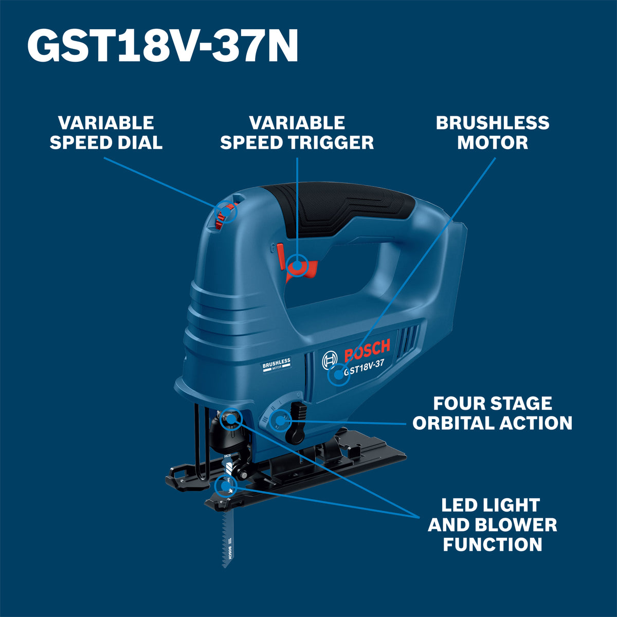 Bosch GST18V-37N 18V Brushless Top-Handle Jig Saw (Bare Tool)