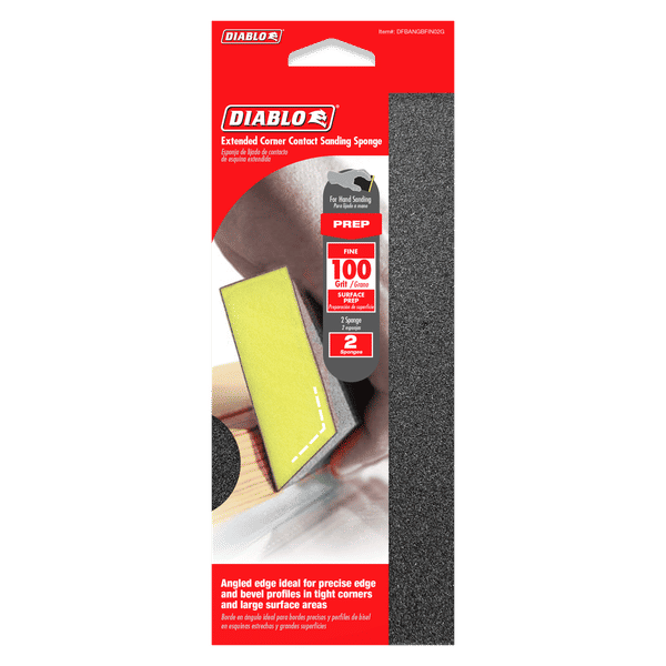 DIABLO DFBANGBFIN02G 8" x 3" x 1" 100-Grit Extended Corner Contact Sanding Sponges (2-pk)