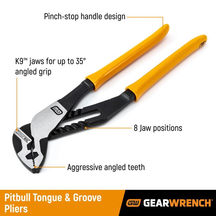 GEARWRENCH 82169 8" PITBULL K9™ Straight Jaw Dipped Handle Tongue and Groove Pliers
