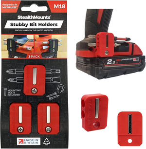 StealthMount BH-M18-S-RED Stubby Magnetic Bit Holder for Milwaukee M18 Tools (3 Pack) Red