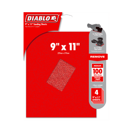 DIABLO DCS911100S04G 9" x 11" 100-Grit Sanding Sheets (4-pk)