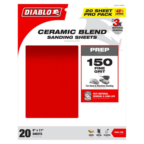 DIABLO DCS911150S20G 9" x 11" 150-Grit Sanding Sheets (20-pk)