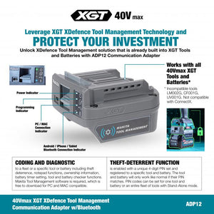 Makita ADP12 40Vmax XGT XDefence Tool Management Communication Adapter w/Bluetooth