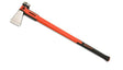 Hatchet with orange handle and black blade on a white background