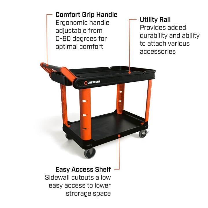 CRESCENT RAILWORKS 2 Shelf Industrial Utility Cart with 5" Hard Casters