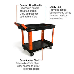 CRESCENT RAILWORKS 2 Shelf Industrial Utility Cart with 5" Hard Casters