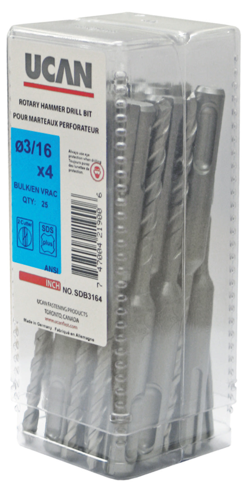 UCAN SDB3164 3/16" x 4-1/4" SDS-PLUS DRILL BIT - 25 PACK