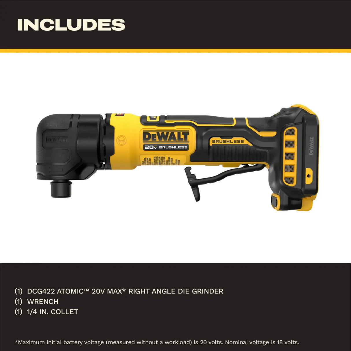 DEWALT DCG422B DEWALT® 20V MAX* ATOMIC™ Right Angle Die Grinder (Tool Only)
