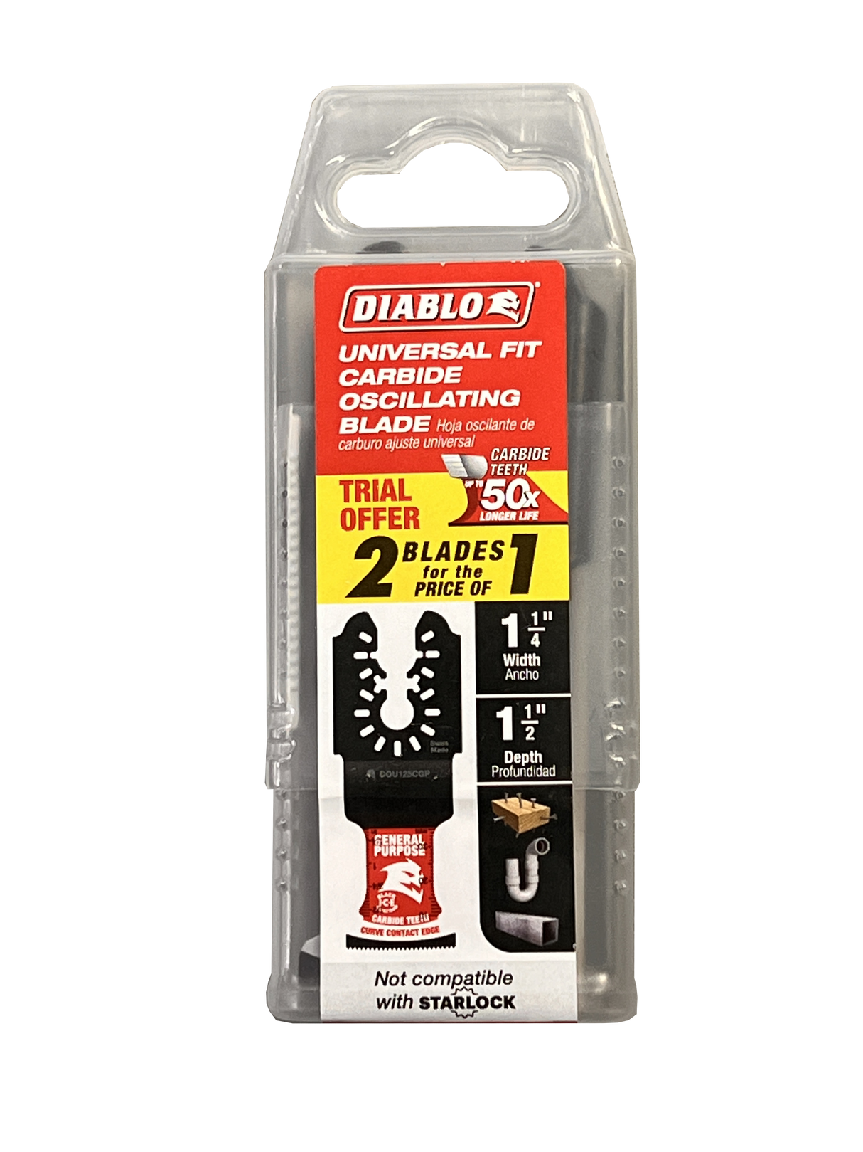 Diablo DOU125CGPP2 1-1/4" AMPED™ Demo Demon™ Universal Fit Carbide Teeth Oscillating Blade for General Purpose Cuts - 2PK