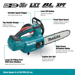 MAKITA DUC254Z 18V LXT Brushless 10" Top Handle Chainsaw, Tool Only