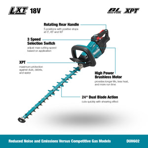 Makita DUH602Z 18V LXT Brushless 24" Hedge Trimmer, Tool Only