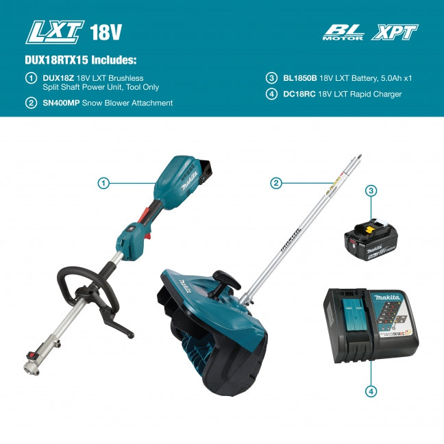 Makita DUX18RTX15 18V LXT Brushless Split Shaft Power Unit w/SN400MP, 5.0Ah Kit