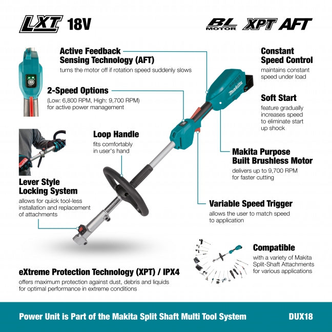 Makita DUX18Z 18V LXT Brushless Split Shaft Power Unit - Tool Only
