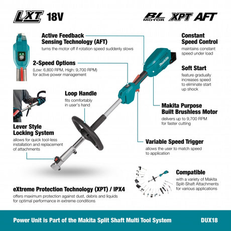 Makita DUX18Z 18V LXT Brushless Split Shaft Power Unit - Tool Only