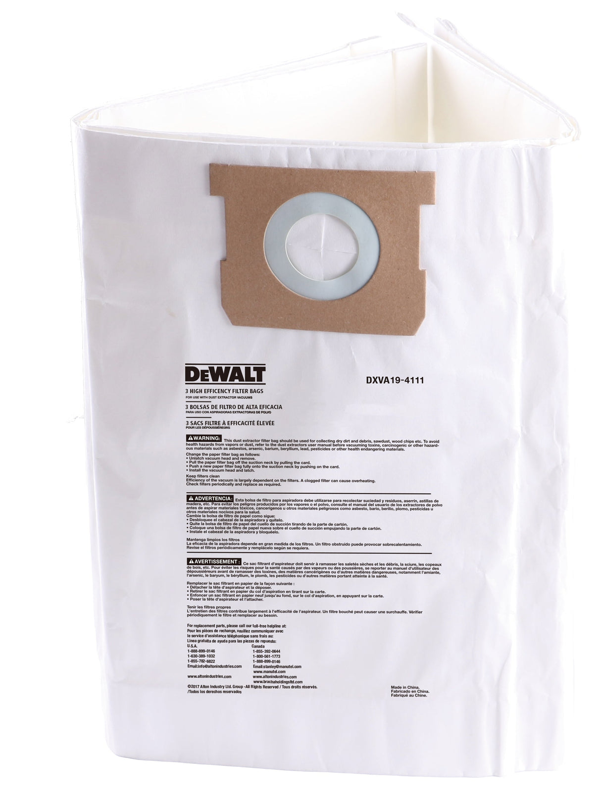 DEWALT DXVA194111 6 Gallon to 10 Gallon Fine Dust Bag Filter Wet/Dry Vacuum (Pack of 3)