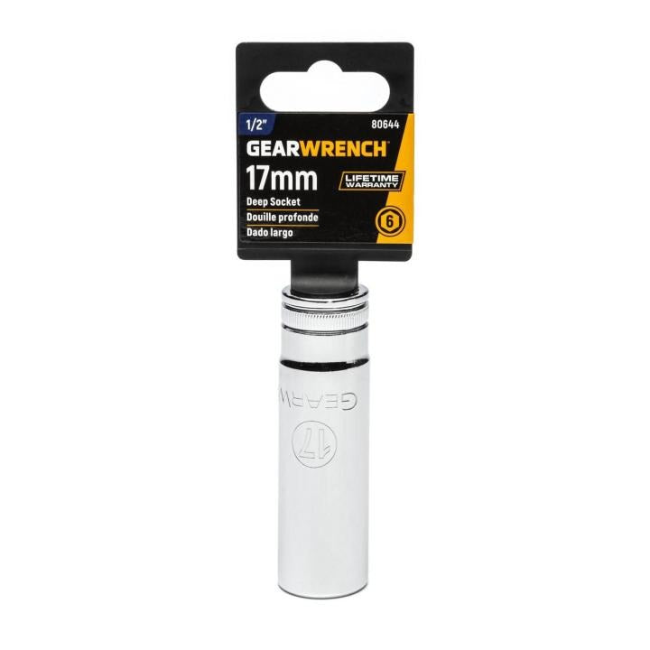 GEARWRENCH 80644 1/2" Drive 6 Point Deep Metric Socket 17mm