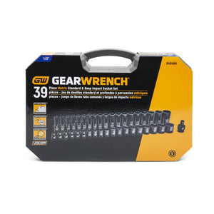 GEARWRENCH 84948N 39 Piece 1/2" Drive 6 Point Standard and Deep Impact Metric Socket Set