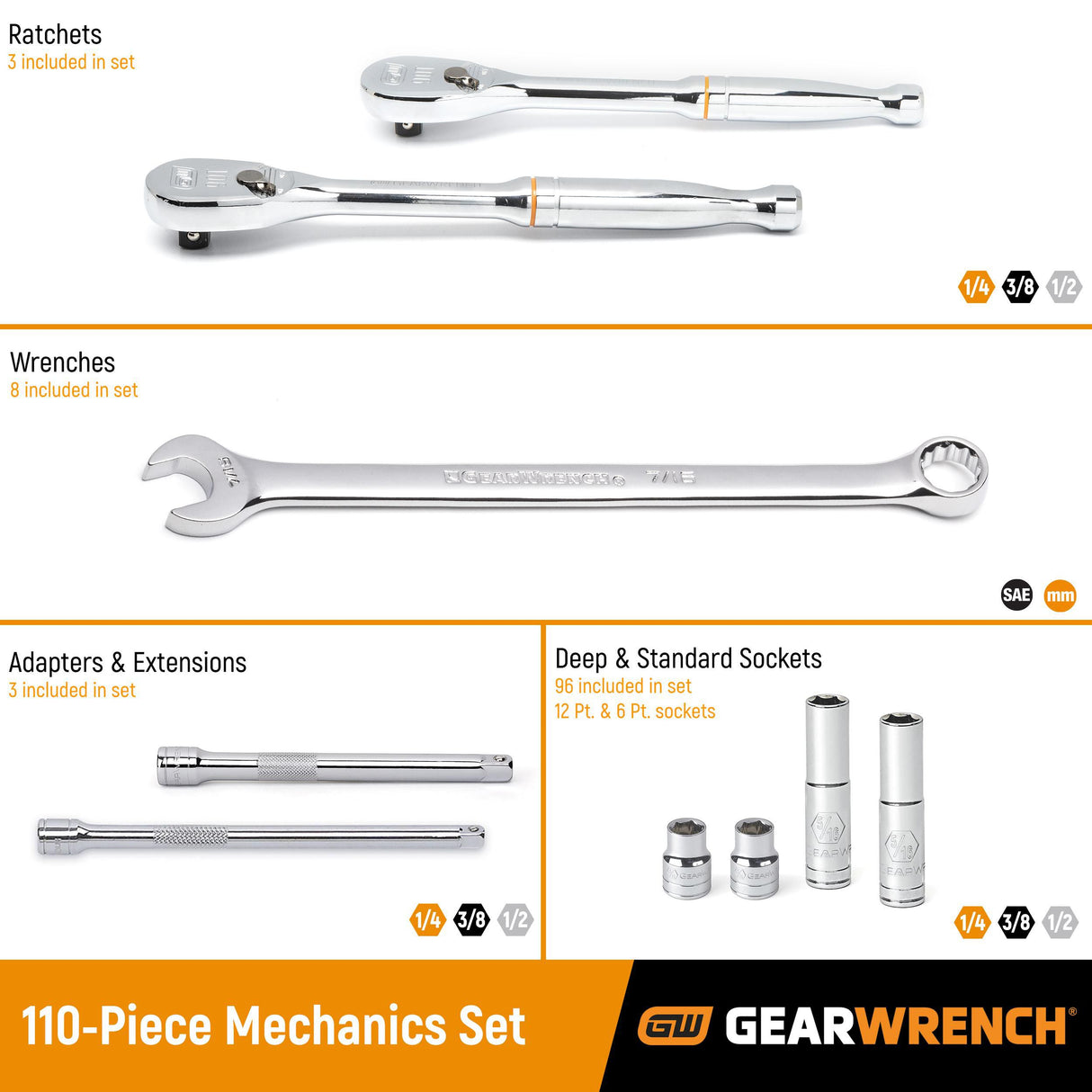 GEARWRENCH 89058 110 piece mechanics tool set contents