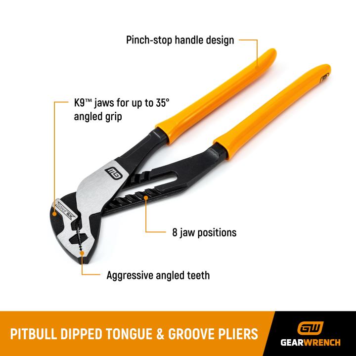 GEARWRENCH 82169 8" PITBULL K9™ Straight Jaw Dipped Handle Tongue and Groove Pliers