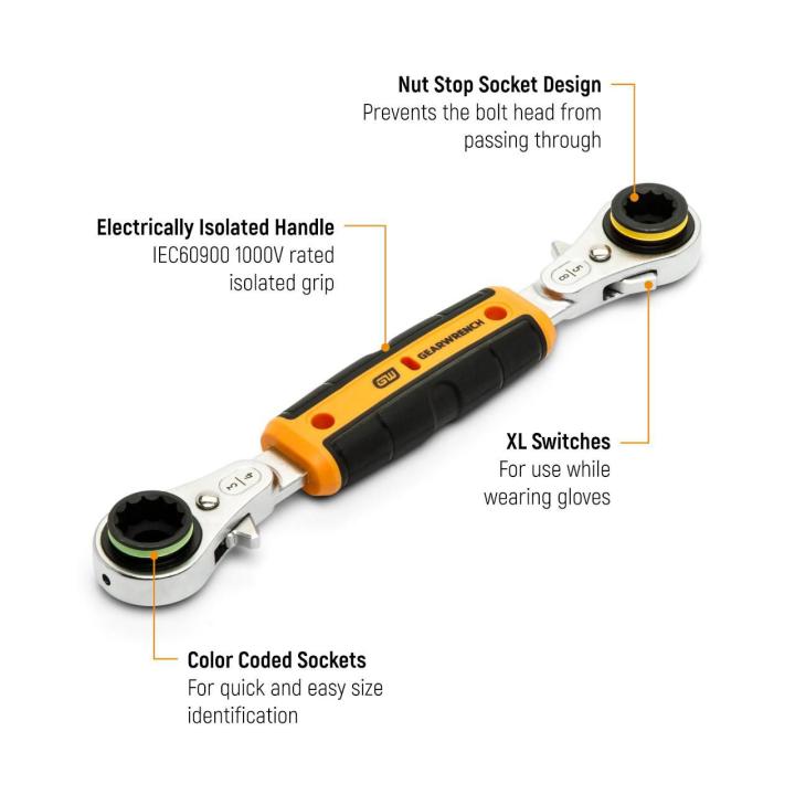 GEARWRENCH GWULRW41 Lineman 4-in-1 Isolated Ratcheting Box Wrench