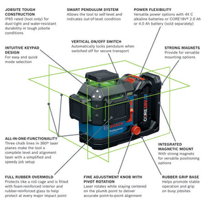 Bosch GLL330-80CGL 18V 360º Connected Green-Beam Three-Plane Leveling and Alignment Laser with (1) 4 Ah Battery