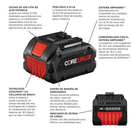 Bosch GBA18V60 18V CORE18V® Lithium-Ion 6 Ah High Power Battery