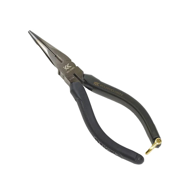 Pair of pliers with black handles on a white background