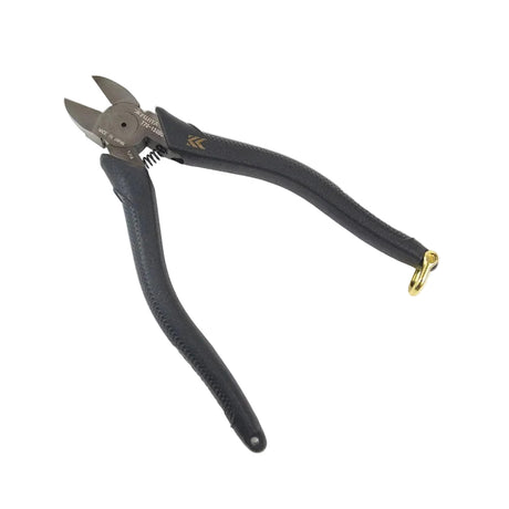Pair of wire cutters with black handles on a white background