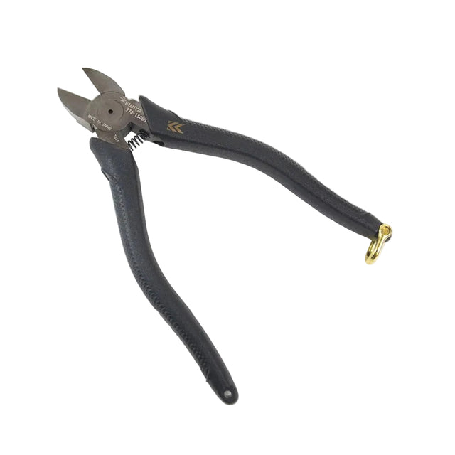Pair of wire cutters with black handles on a white background