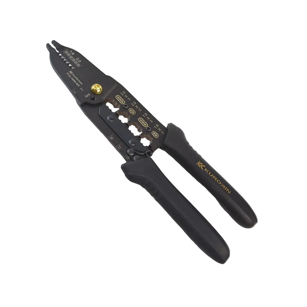 Black crimping tool with brand name on a white background
