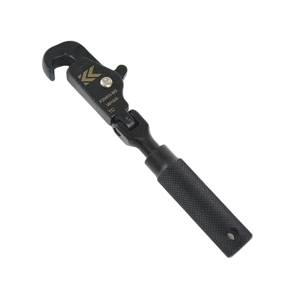 Black wire stripping tool on a white background