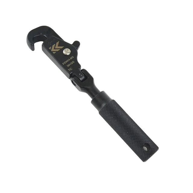 Black wire stripping tool on a white background