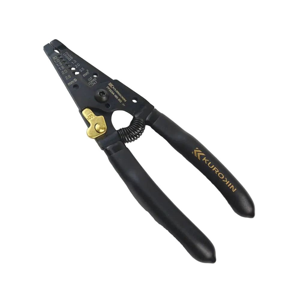 Black and gold crimping tool with 'Kurokin' branding on a light gray background
