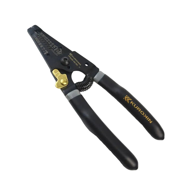 Pair of black and gold wire strippers with 'Kurokin' branding on a light gray background