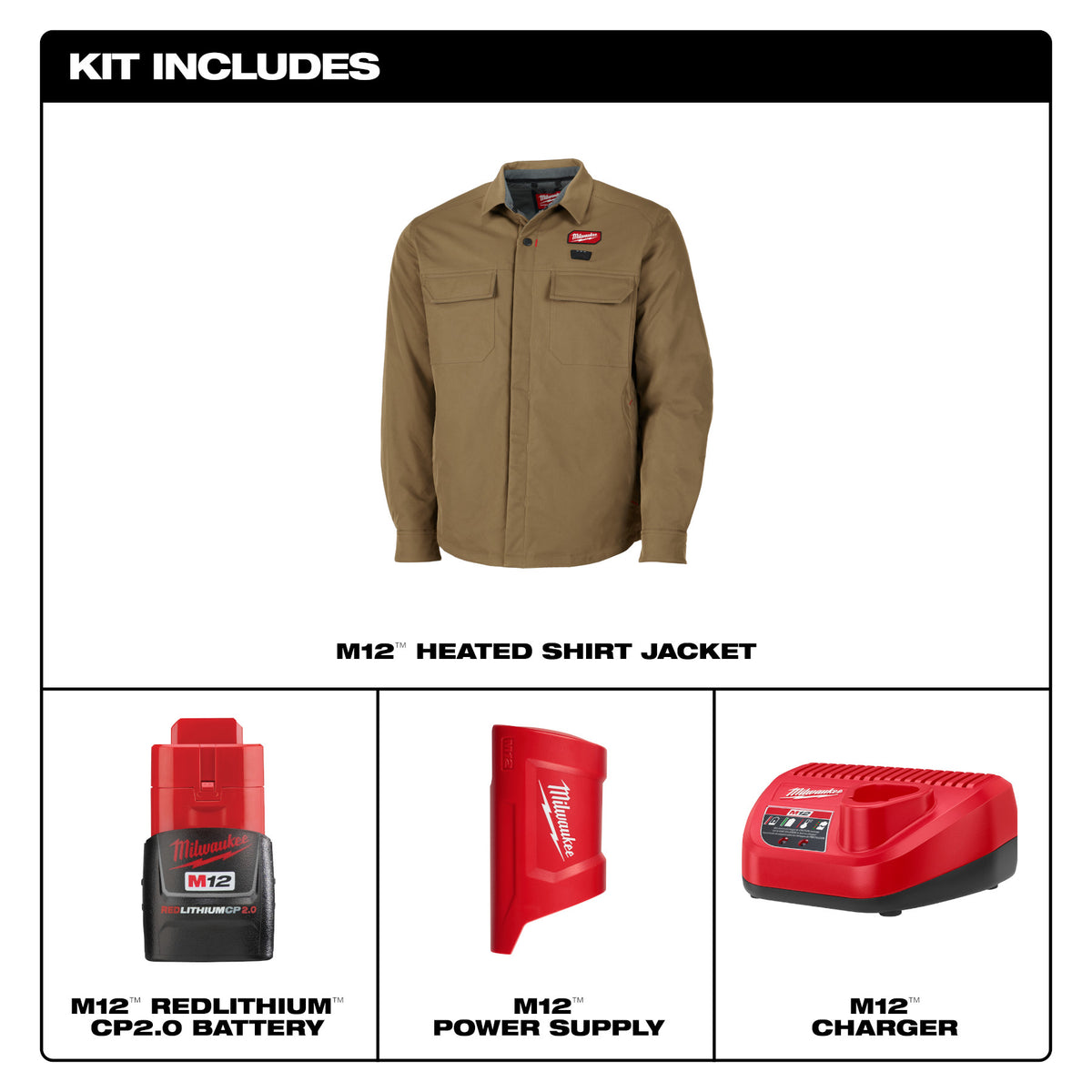 Milwaukee M103K-21 M12™ Shirt Jacket - Khaki