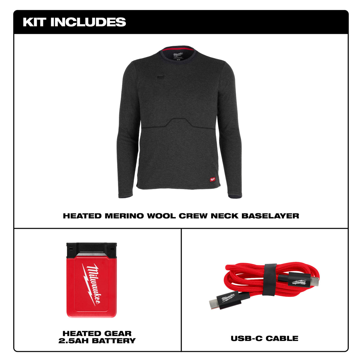 Milwaukee M500B-21  Heated Merino Wool Crew Neck Baselayer