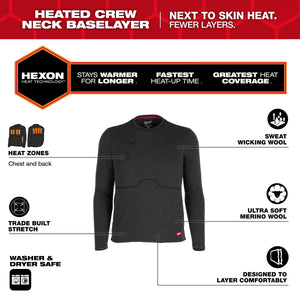 Milwaukee M500B-21  Heated Merino Wool Crew Neck Baselayer