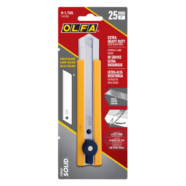 OLFA 1141765 25mm H-1/SOL Rubber Inset Utility Knife with Solid Blade