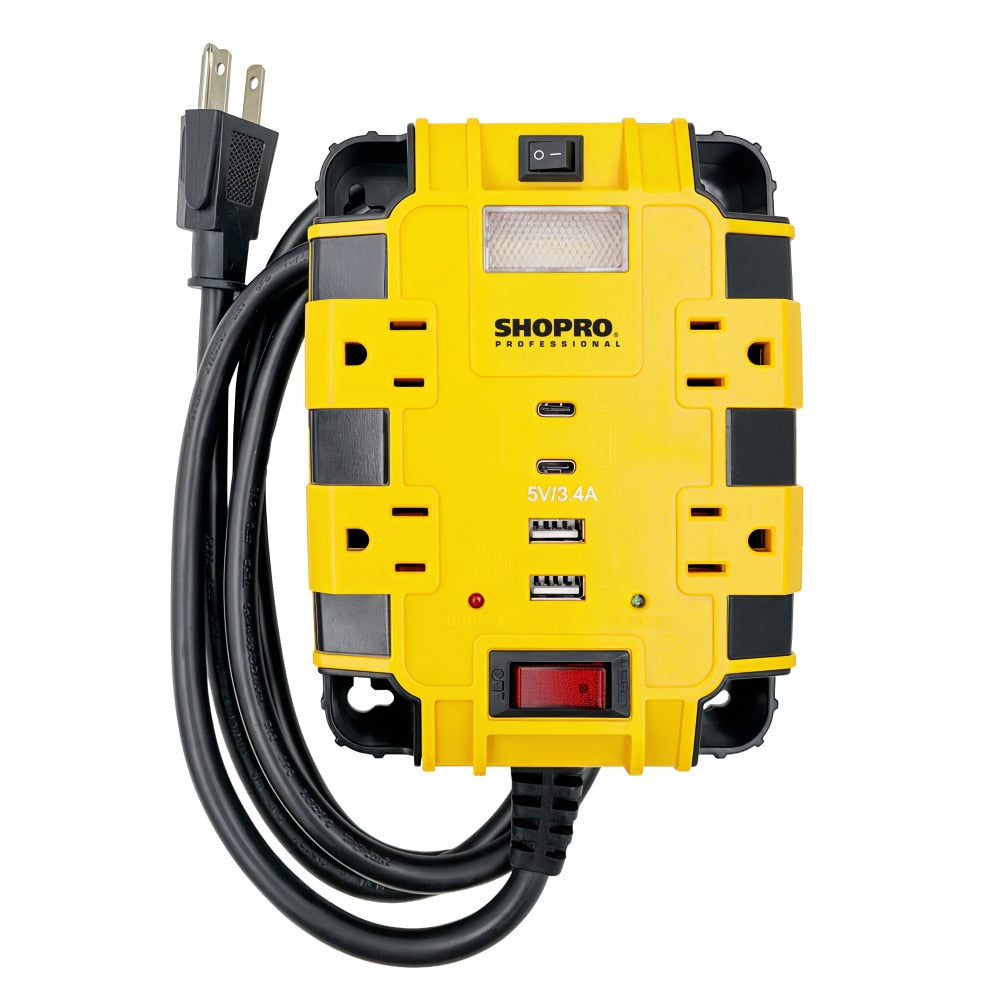 SHOPRO P010722 4- OutLet Magnetic PowerHub with LED Light with 4 USBs