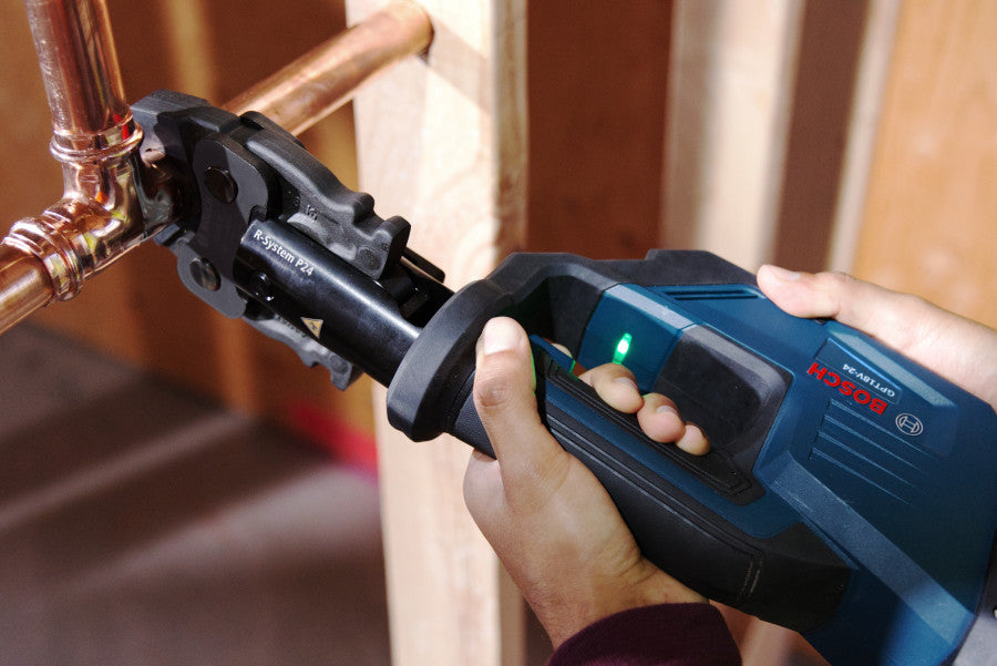 Bosch GPT18V-24L14 Press Tool Kit W/ 1/2", 3/4", and 1" Jaws, (1) CORE18V® 4 Ah Battery & (1) GAL18V-40 18V Standard Charger