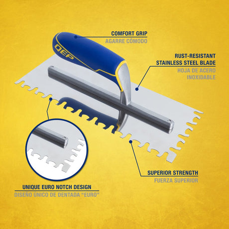 QEP 49918-12 Euro Notch Comfort Grip Trowel