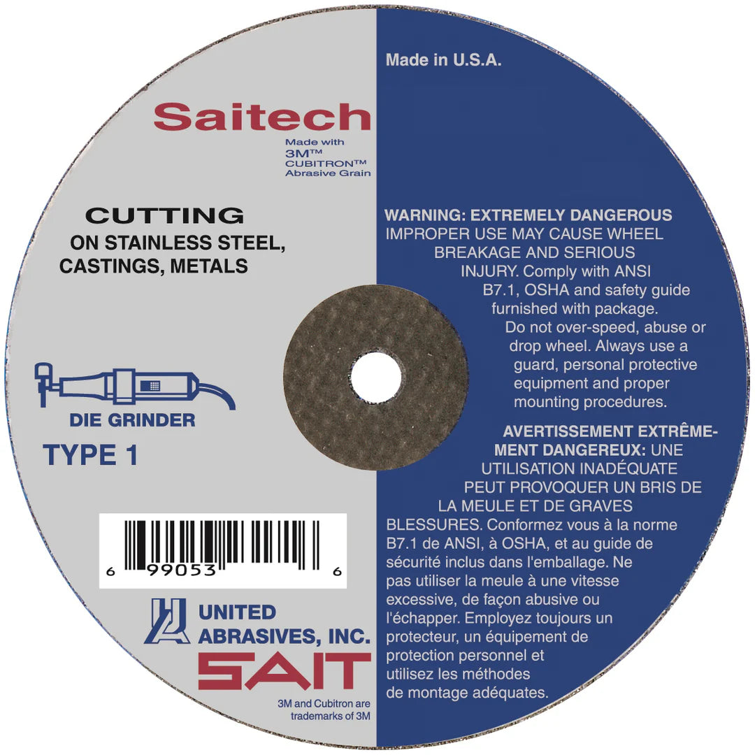 SAIT 3" x 1/16" Cut Off Wheel for Steel/Stainless Steel