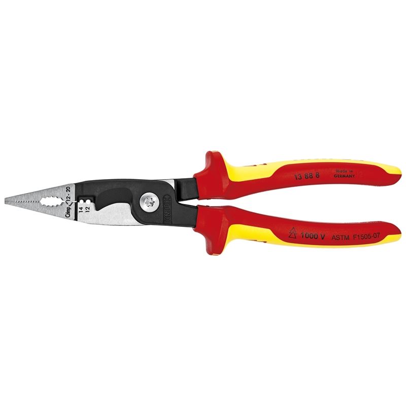 KNIPEX 13 88 8 SBA 8in 6-in-1 Electrical Installation Pliers 12 and 14 AWG-1000V Insulated