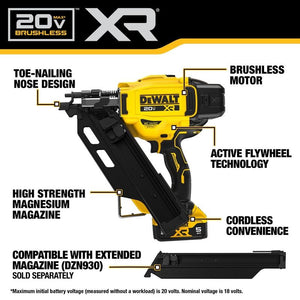 DEWALT DCN930P1 20V MAX Brushless Cordless 30 degree Paper Tape Framing Nailer Kit