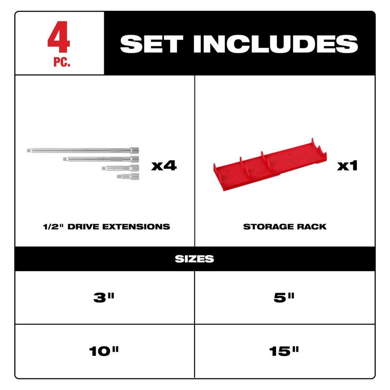 Milwaukee 48-22-9342 4pc 1/2in Drive Extension Set