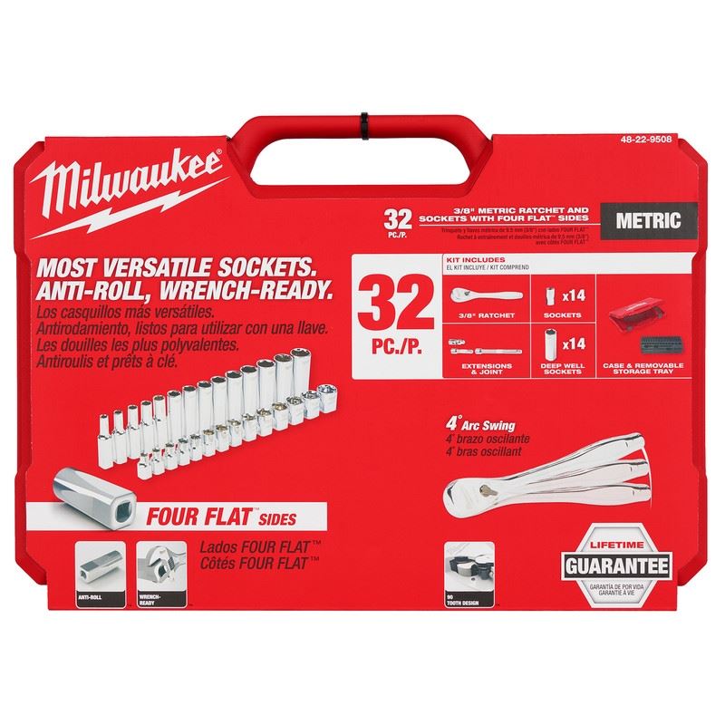 Milwaukee 48-22-9508 3/8in Drive 32pc Ratchet and Socket Set - Metric
